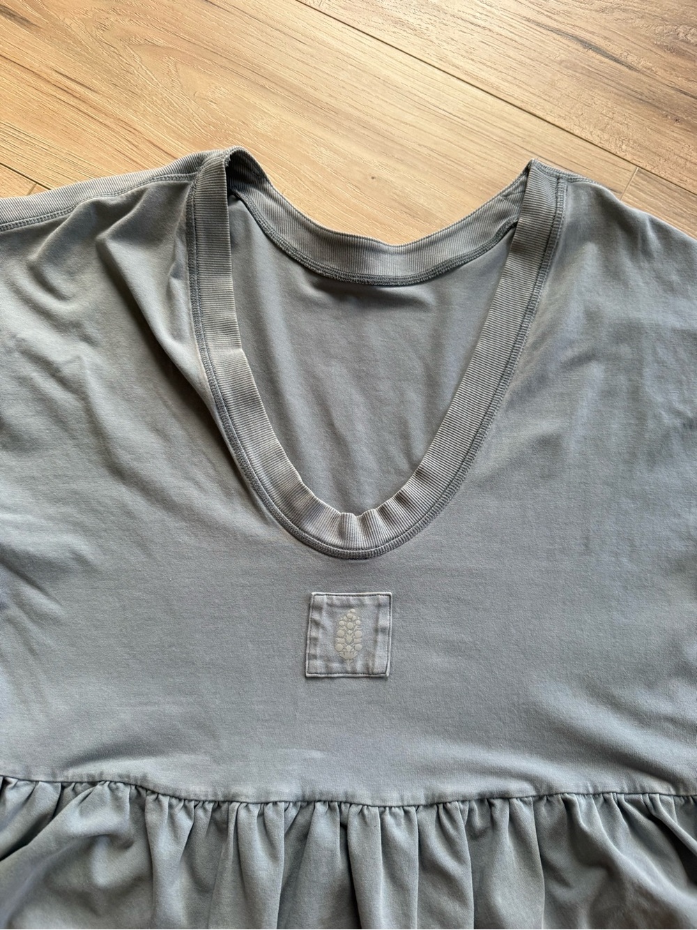 Free People Off-Shoulder Ruffle-Hem Sweatshirt in Slate - Picture 5 of 6